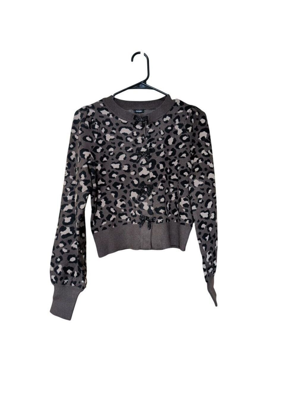Express Women's Bow Cardigan Brown Animal Print Size XS